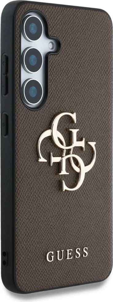 Mbështjellës Guess Grained Big 4G Logo Small Classic Logo për Samsung Galaxy S25 Plus, Kafe
