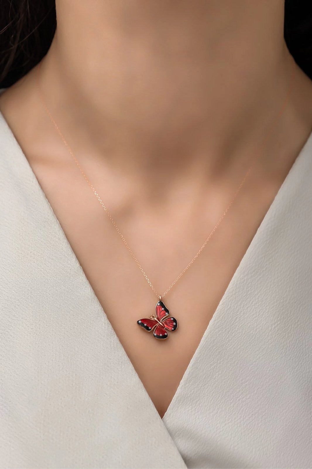 Vathë argjendi me flutur, ngjyrë rozë ari, e kuqe dhe e zezë, Jumeon, NRZ99252