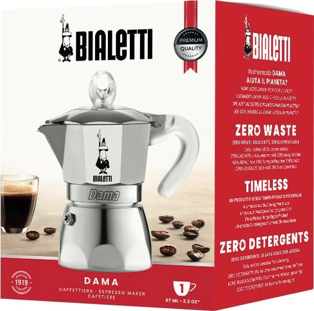 Moka pot Bialetti Dama Pure Ice 1TZ, 1 filxhan, alumin, metalik