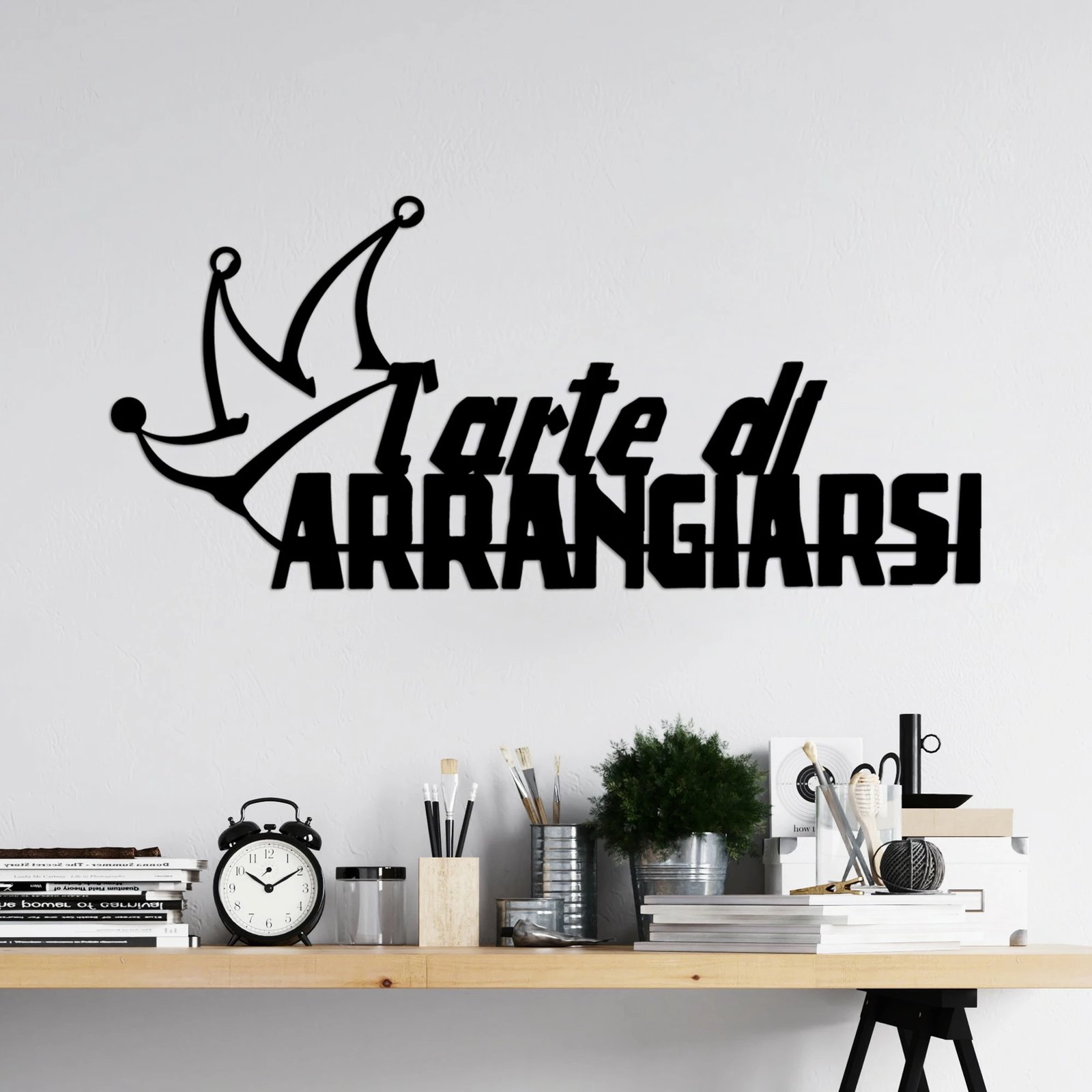 Aksesor dekorativ metalik për mur, Wallity, Arrangiarsi 1, ngjyrë e zezë