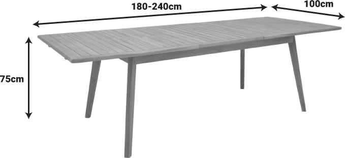Tavolinë me karrige 9 copë Ganny-Pino dru teak ngjyrë natyrale - e zezë 180/240x100x75cm