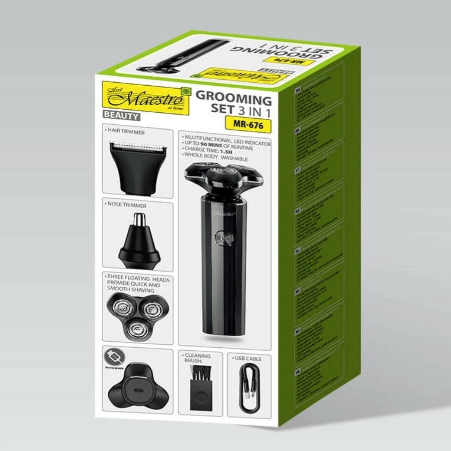 Makinë rroje 3-në-1, Feel-Maestro, MR-676, USB-C, 800 mAh, 90 min, IPX7, e zezë, set