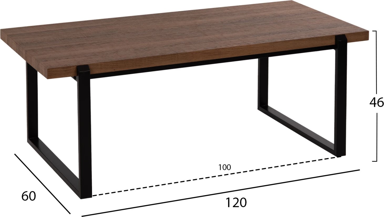 Tavolinë kafeje FH9585.04 MDF me sipërfaqe tavoline arre-bazë metalike e zezë 120x60x46H cm