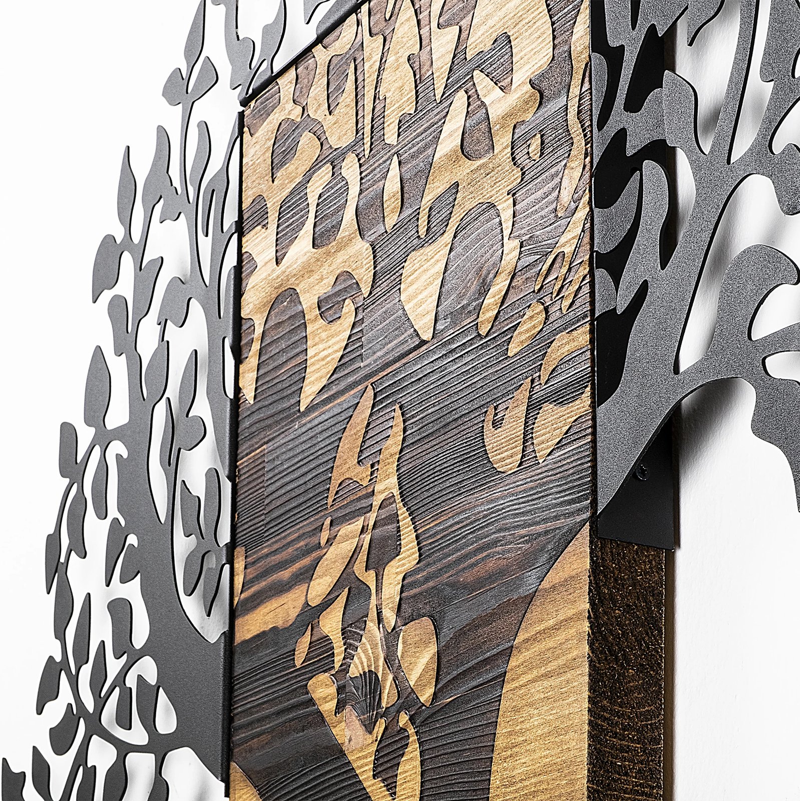 Aksesor dekorativ për mur, dru dhe metal, Monument Tree, ngjyrë arre dhe e zezë, 89x3x90cm