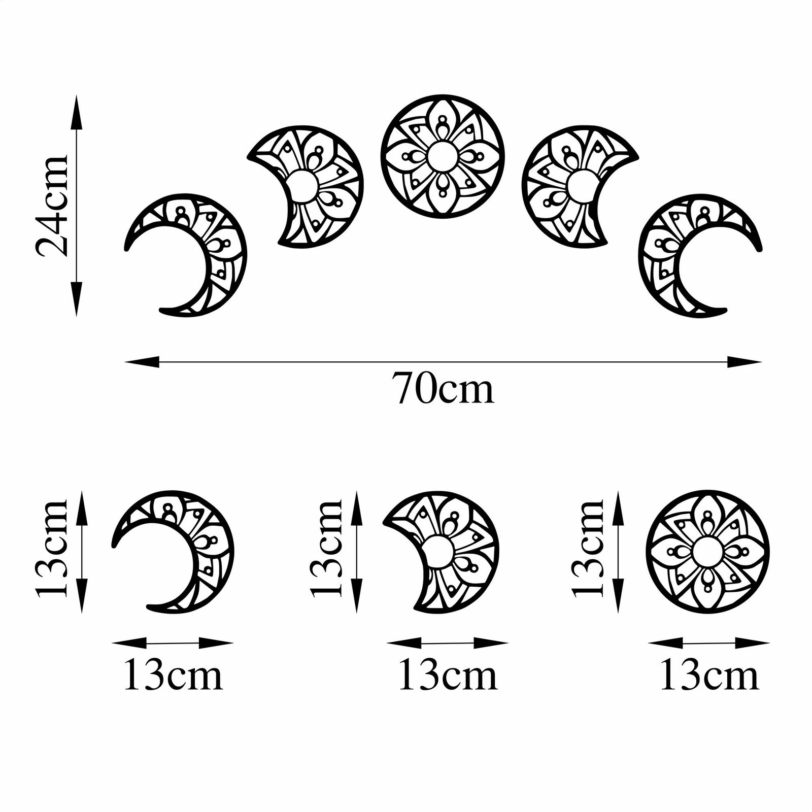 Aksesor dekorativ metalik për mur, Wallity, Lëvizjet e muajit, 3 copë, 13x13cm, e zezë
