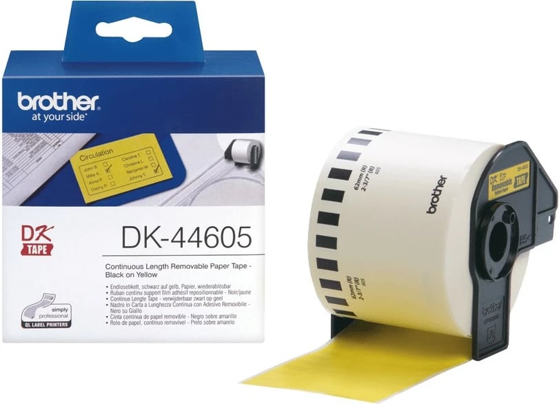 Letër etikete Brother DK-44605, e verdhë, e lëvizshme