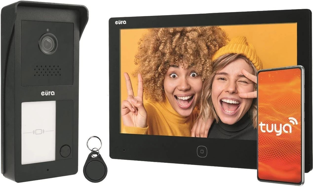 Video interfon eura VDP-49A3-2TY, me ekran të madh, Tuya, zi