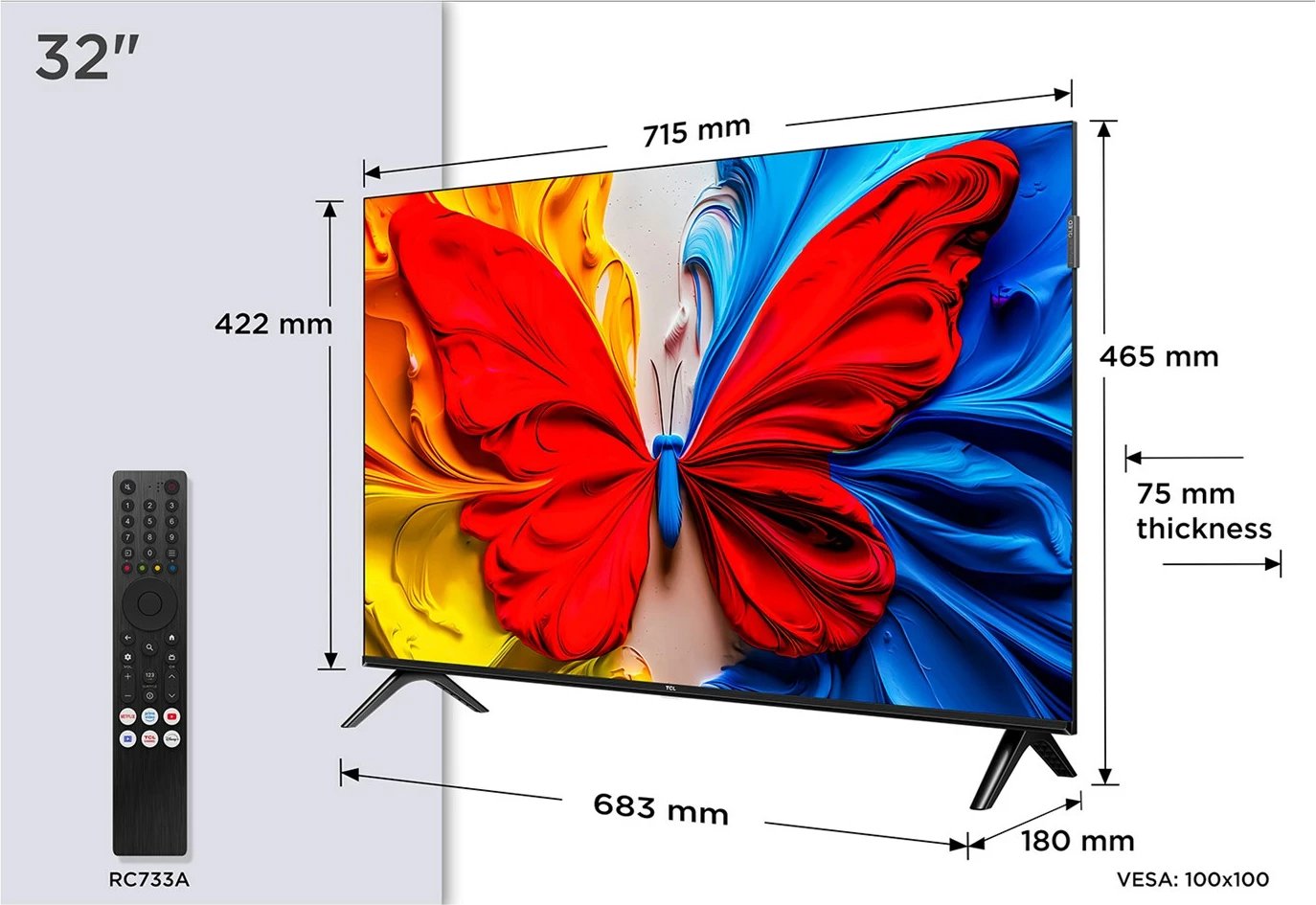 TV Smart TCL 32S59K, 32 inç, QLED, Full HD, Android TV, Metalik