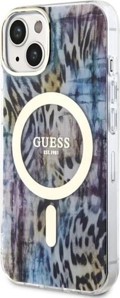 Mbështjellës Guess Leopard MagSafe për iPhone 14, Blu Mbështjellës Guess Leopard MagSafe për iPhone 14, Blu