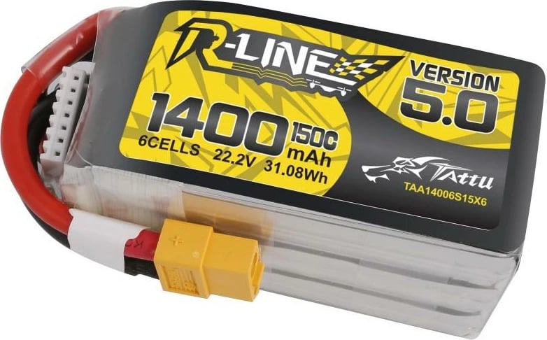 Bateri LiPo Tattu R-Line 5.0, 1400mAh, 22.2V, 150C, 6S1P, XT60