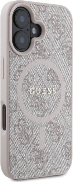 Mbështjellës, Guess, 4G Ring Classic Logo MagSafe, për iPhone 16 6.1", TPU/PC/eko-lëkurë, rozë