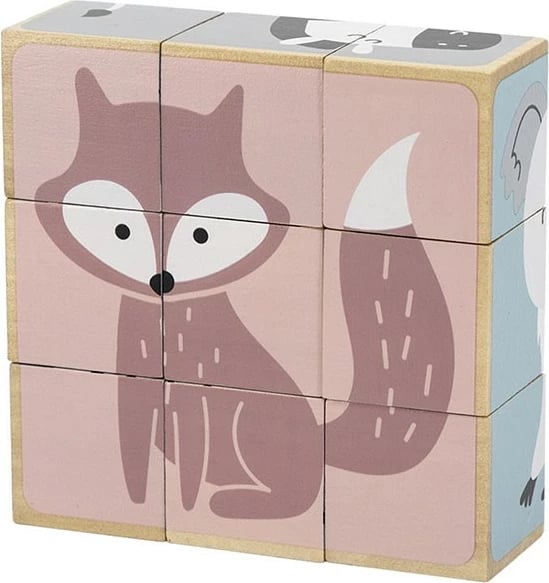 Puzzle me kuba druri, Viga, 9 pjesë kafshë, multingjyrëshe