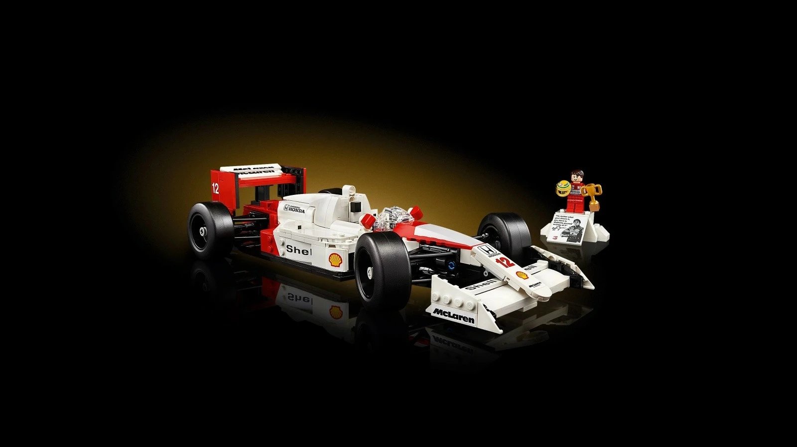 Set ndërtimi LEGO Icons McLaren MP4/4 dhe Ayrton Senna, 693 pjesë, për të rritur, bardhë/kuqe