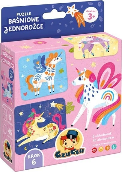 Puzzle fëmijësh CzuCzu Fairy Tale Unicorns, 45 pjesë, shumëngjyrëshe, set prej 5 copësh