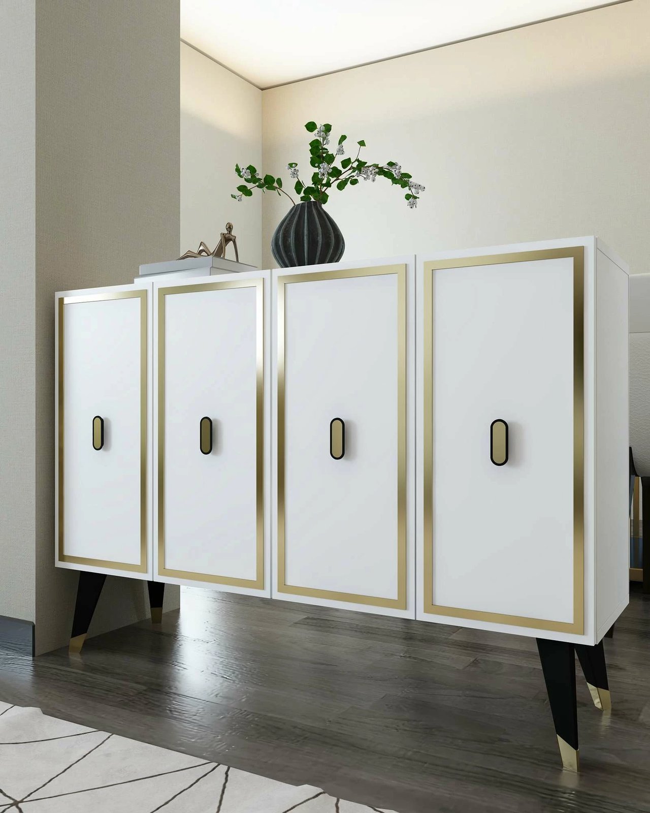 Konsol Skye Decor, e bardhë, e zezë, ari, 8173KM-32