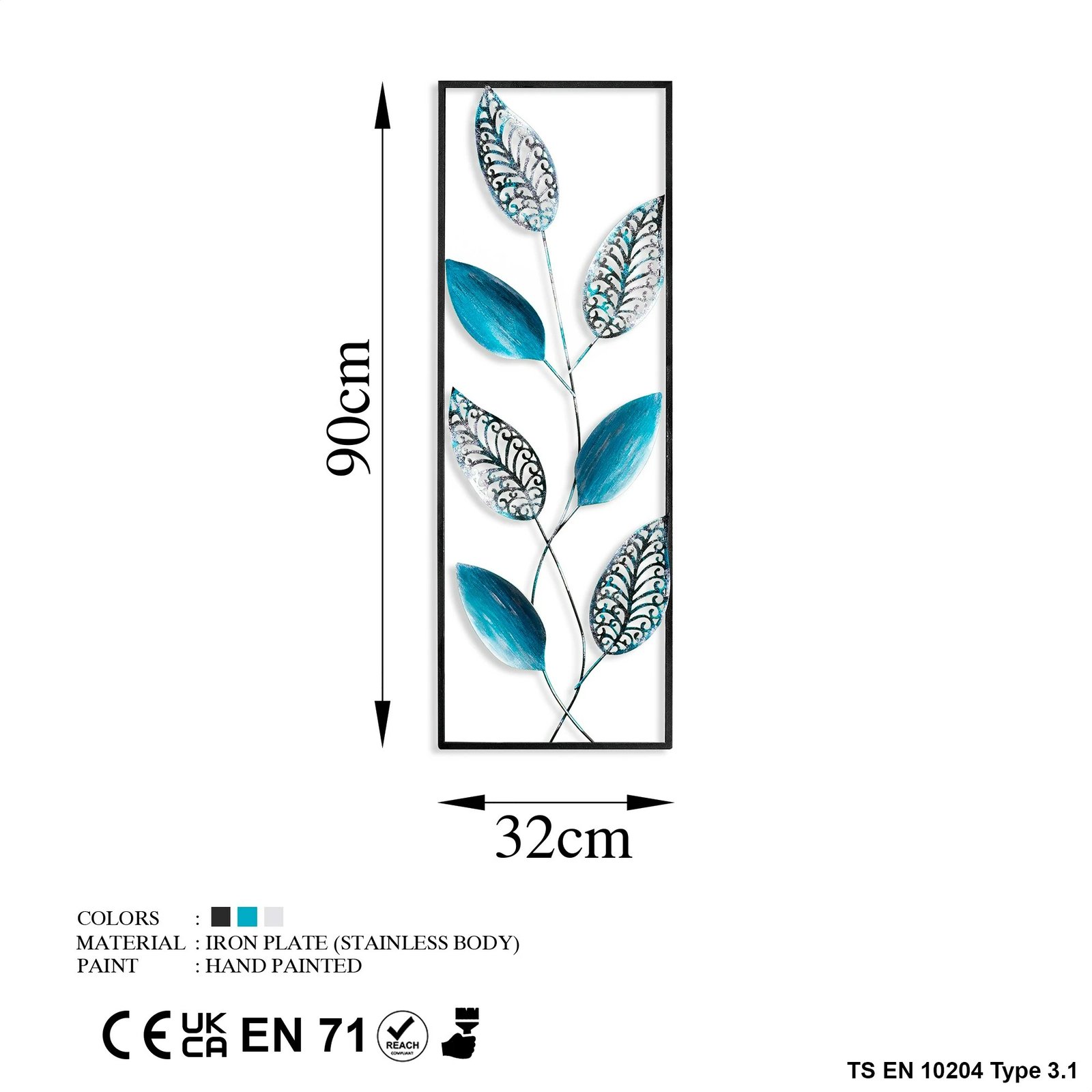 Aksesor dekorativ metalik për mur, gjethe, Wallity, shumëngjyrësh, 32x90cm