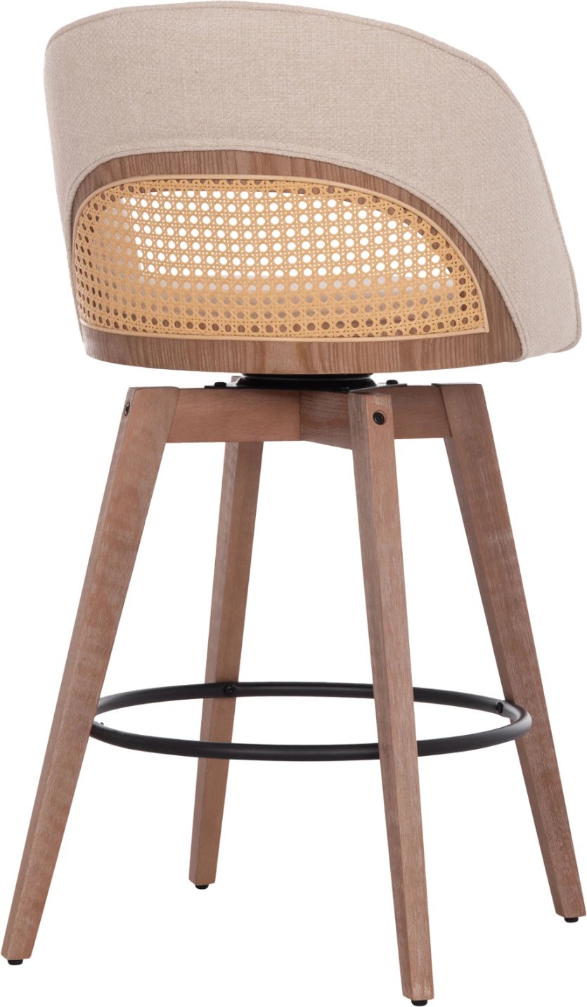 Karrige për bar rrotulluese RIKI, këmbë druri, material bezhë, 51x53x94cm, set prej 2 copësh