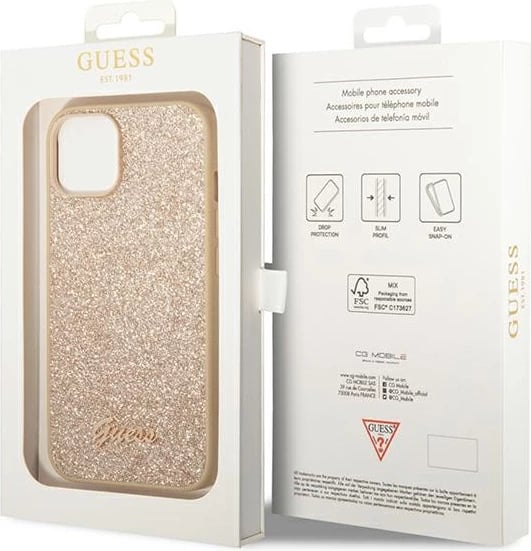 Mbështjellës Guess GUHCP14MHGGSHD për iPhone 14 Plus 6.7", hardcase, Glitter Script, ari