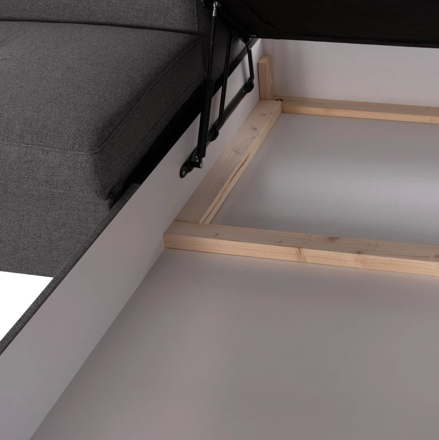 Kënd-sofë krevati me hapësirë për depo, ngjyrë gri, ENCORE FH3301.01R, 285x205x90cm