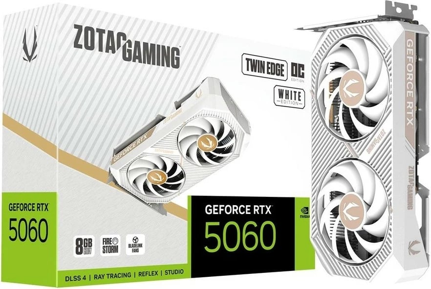 Kartë grafike, ZOTAC, GeForce RTX 5060 Twin Edge OC ZT-B50600Q-10M, 8GB GDDR7 128-bit, 3x DisplayPort/HDMI, PCIe 5.0 x8, e bardhë