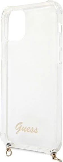 Mbështjellës Guess GUHCP12MKC4GSGO për iPhone 12/12 Pro 6.1", transparent me zinxhir të artë