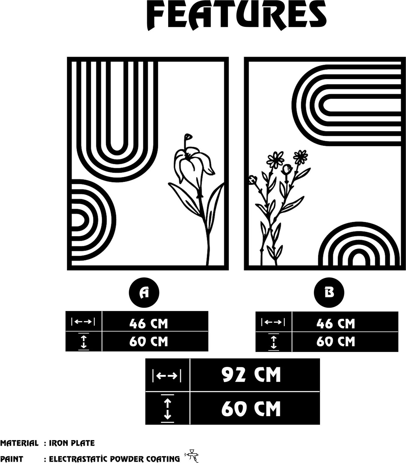 Aksesor dekorativ metalik për mur Wallity, Dolce Mate, ngjyrë e zezë