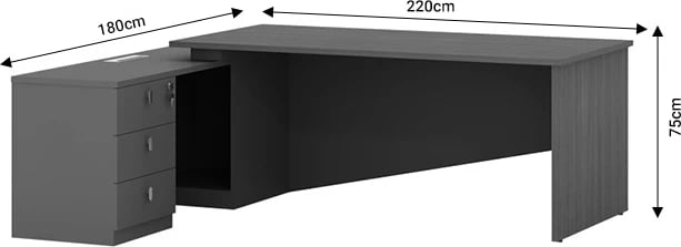 Tavolinë pune profesionale këndore majtas Denith ngjyrë qymyr-ar 220x180x75cm