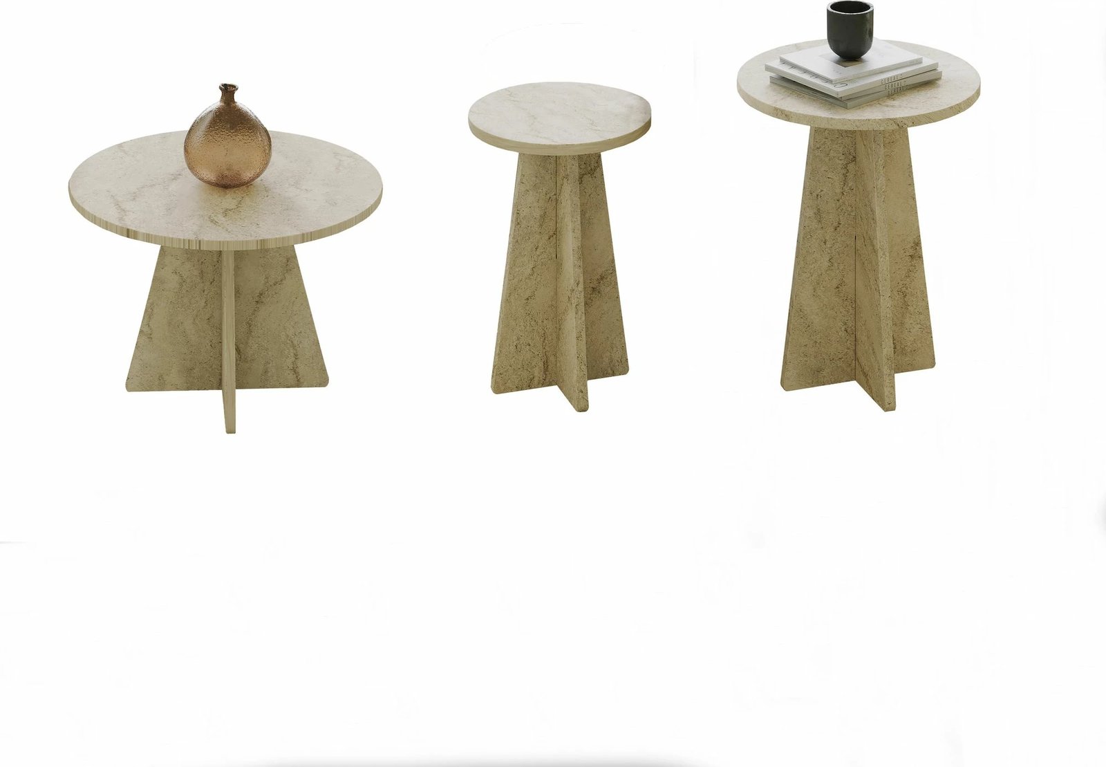 Set tavolinash kafeje Skye Decor, ngjyrë travertine, 3 copë