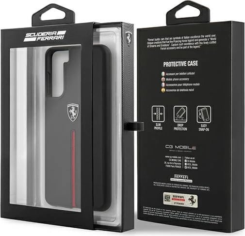 Mbështjellës Ferrari Off Track për Samsung Galaxy S21, lëkurë natyrale, i zi