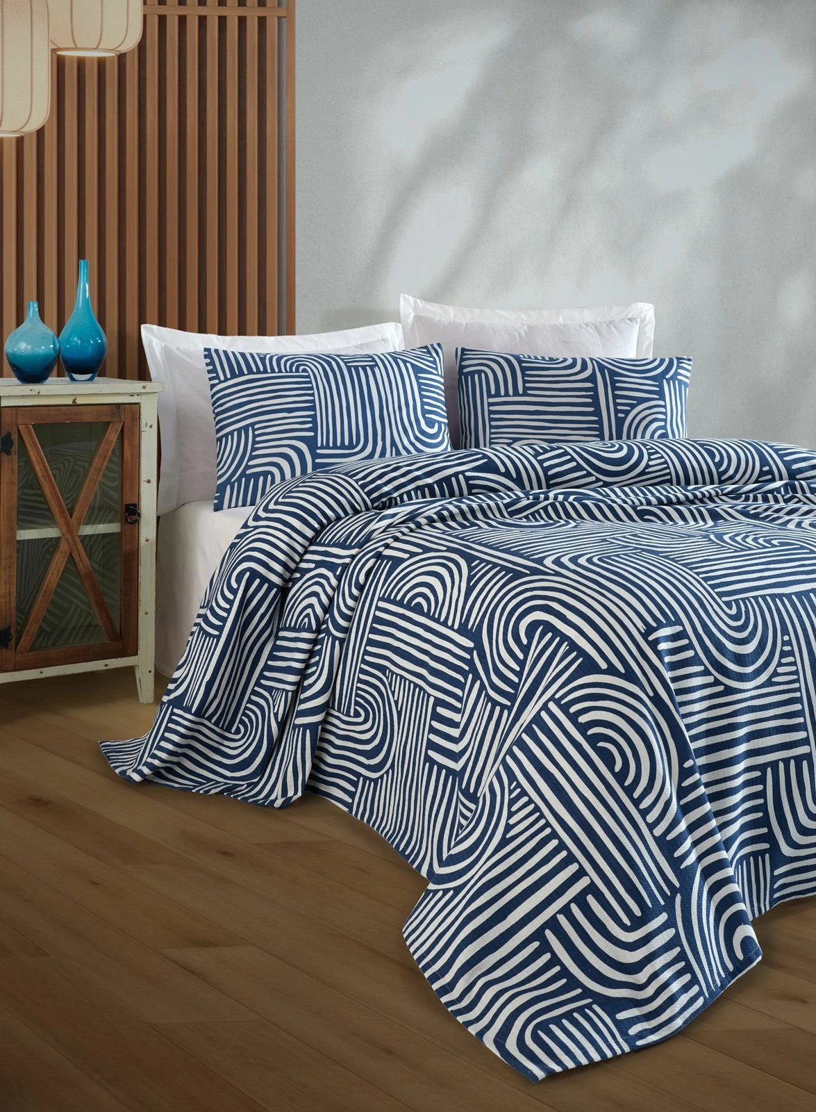 Set piké dopio me jastëkë, Line Art, ngjyrë kaltër