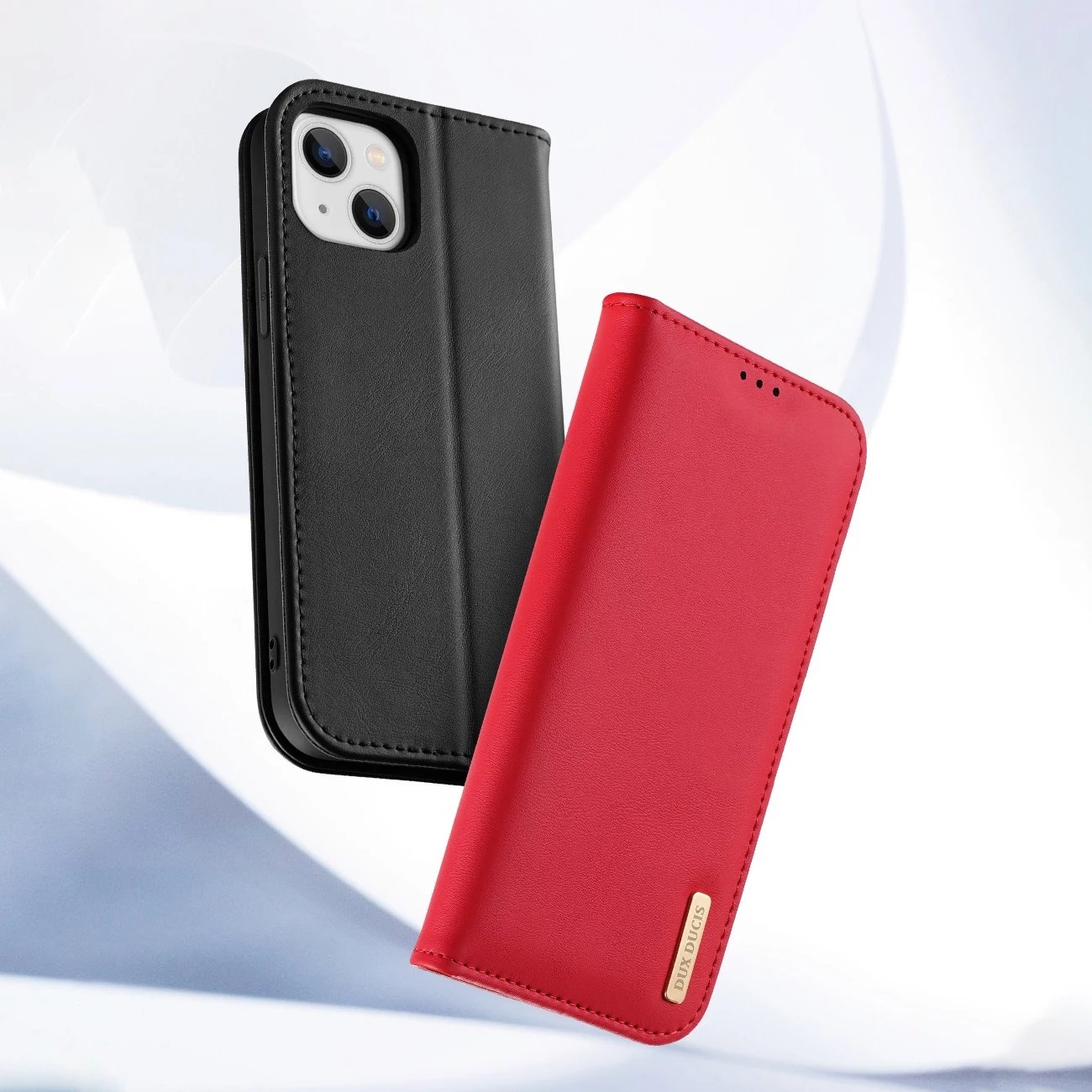 Mbështjellës Dux Ducis Hivo për iPhone 14 Plus, lëkurë natyrale, me xhepa dhe mbrojtje RFID, Kuq