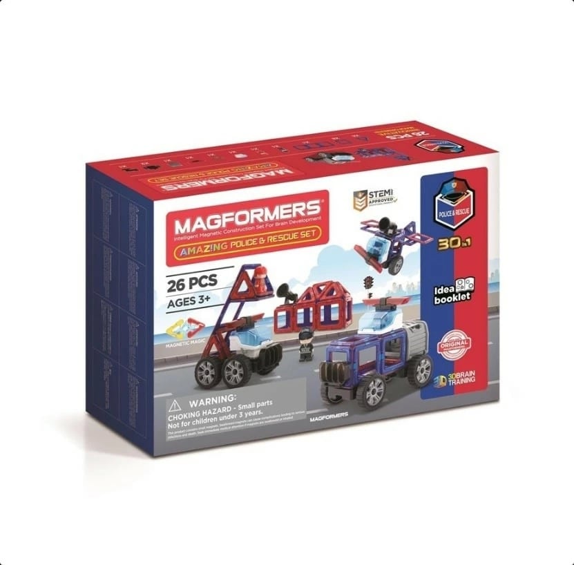 Set lodrash magnetike Magformers Amazing Police & Rescue, 26 pjesë