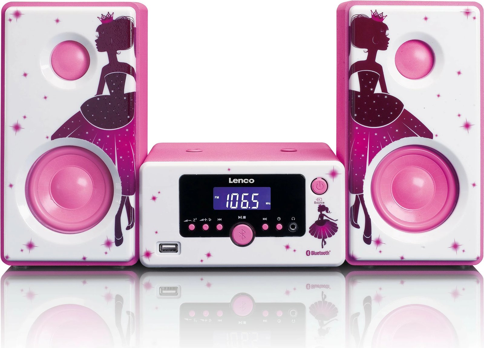 Altoparlantë Lenco MC-020 Princess, Bluetooth, USB, 10W, rozë/bardhë