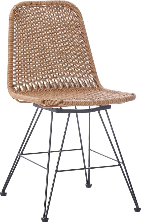 Karrige pe rattan, ngjyrë natyrale, këmbë metali të zeza, 44x58x82cm