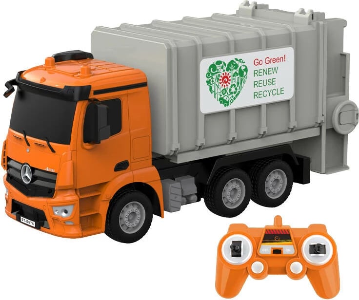 Kamion mbeturinash me telekomandë Double Eagle Mercedes-Benz Antos E676-003, 1:26, portokalli