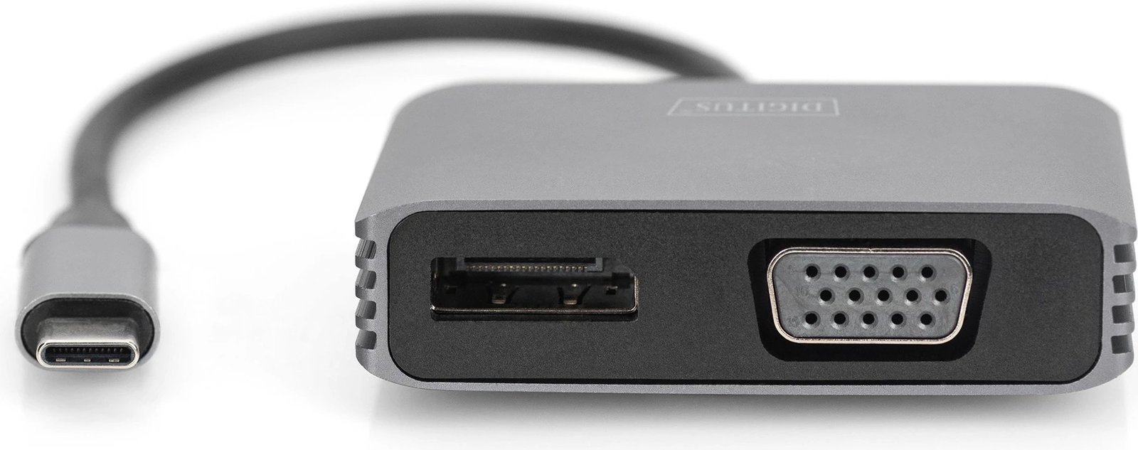 Adapter Digitus DP + VGA 20cm, 4K/30Hz, alumini, argjendtë