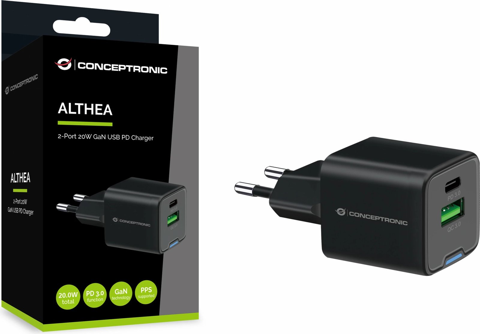 Karikues Conceptronic 2Port GaN USB-C/USB-A 20W PD3.0/QC3.0 i zi