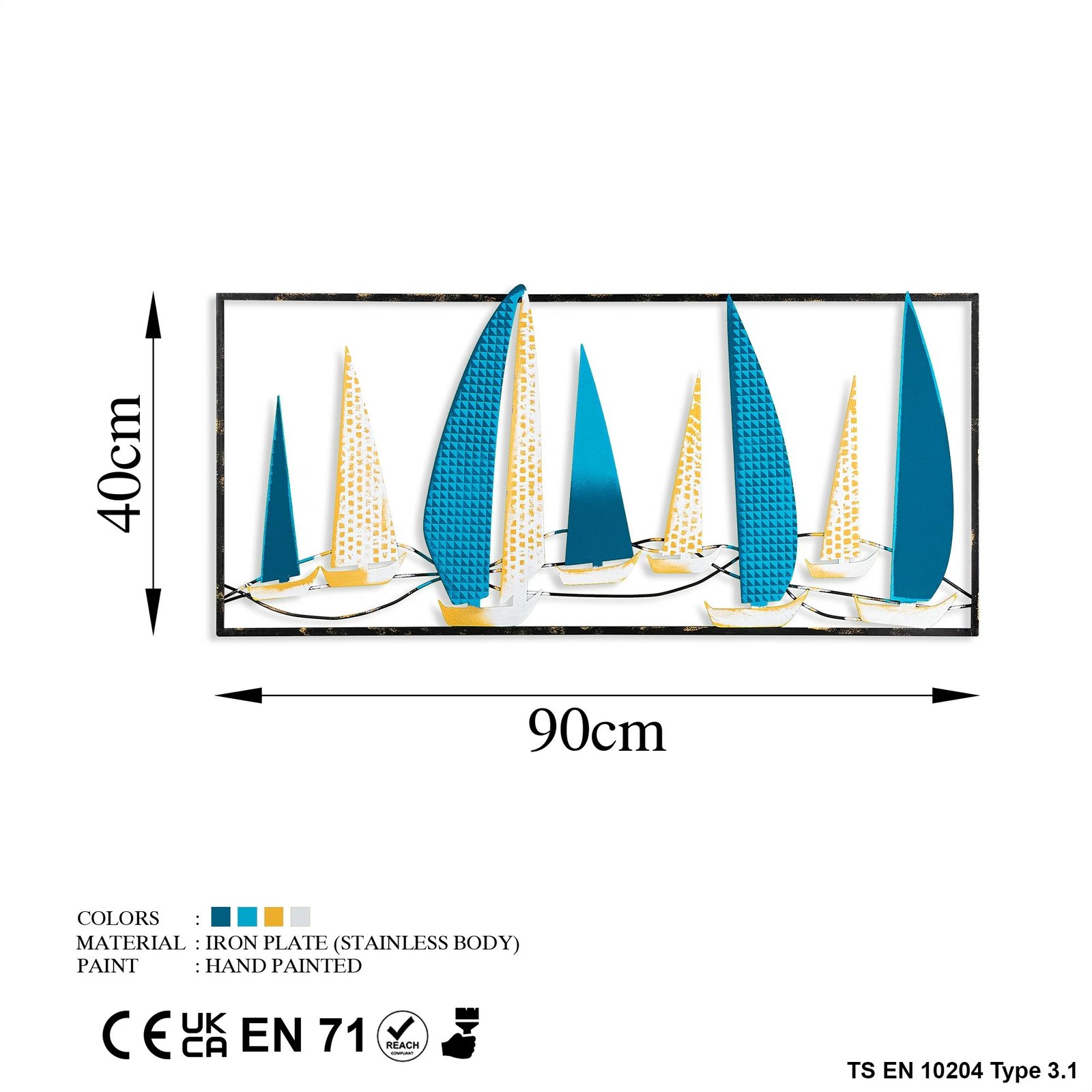 Aksesor dekorativ metalik për mur, Wallity Yelkenli 2, shumëngjyrësh, 40x90cm