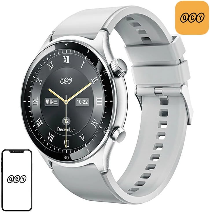 Smartwatch QCY S7, 1.43" AMOLED, për iOS/Android, Argjend