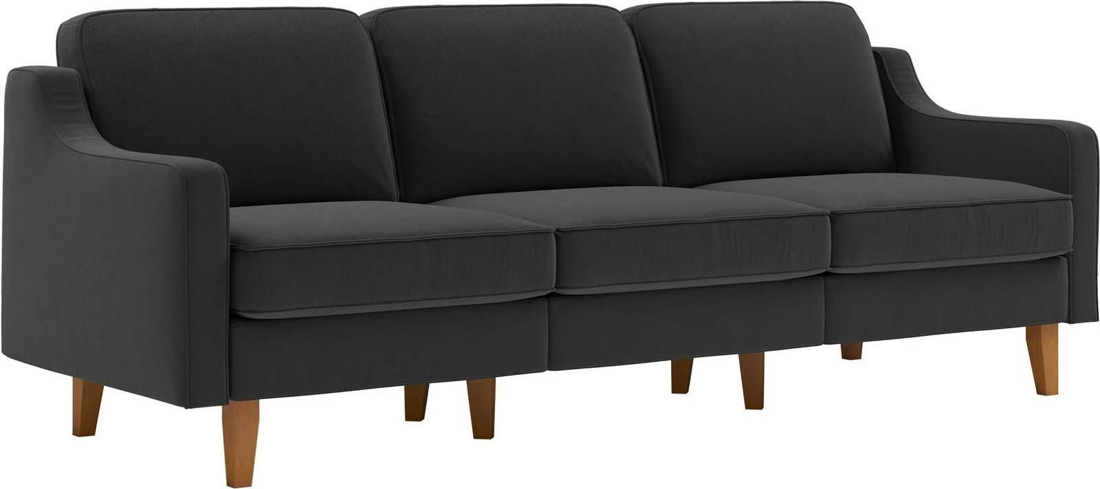 Divan treshe Robin Extra, ngjyrë gri nate, këmbë dru arre