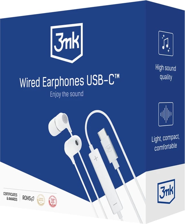 Kufje me tela 3mk Wired Earphones USB-C, të bardha Kufje me tela 3mk Wired Earphones USB-C, të bardha