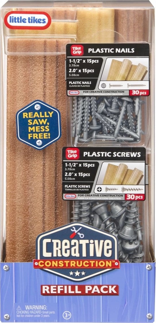 Set ndërtimi kreativ, Little Tikes, Creative Construction 643927-EUC, aksesorë gozhda plastike, vida plastike dhe "dru" shkumë, 3+, multingjyrëshe