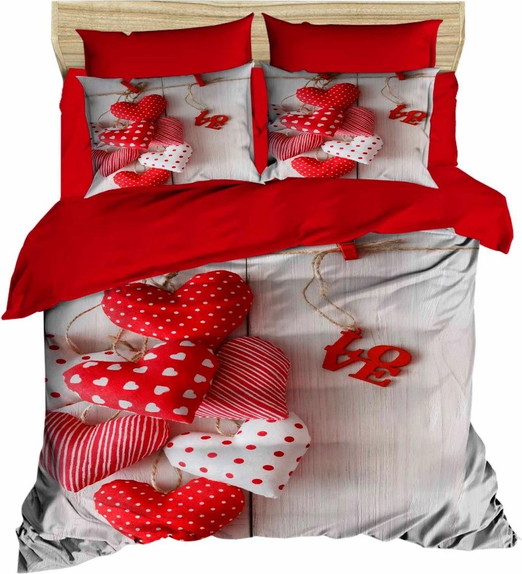 Set mbulesë për jorgan king size, L'essentiel, ngjyrë e bardhë dhe e kuqe, 188