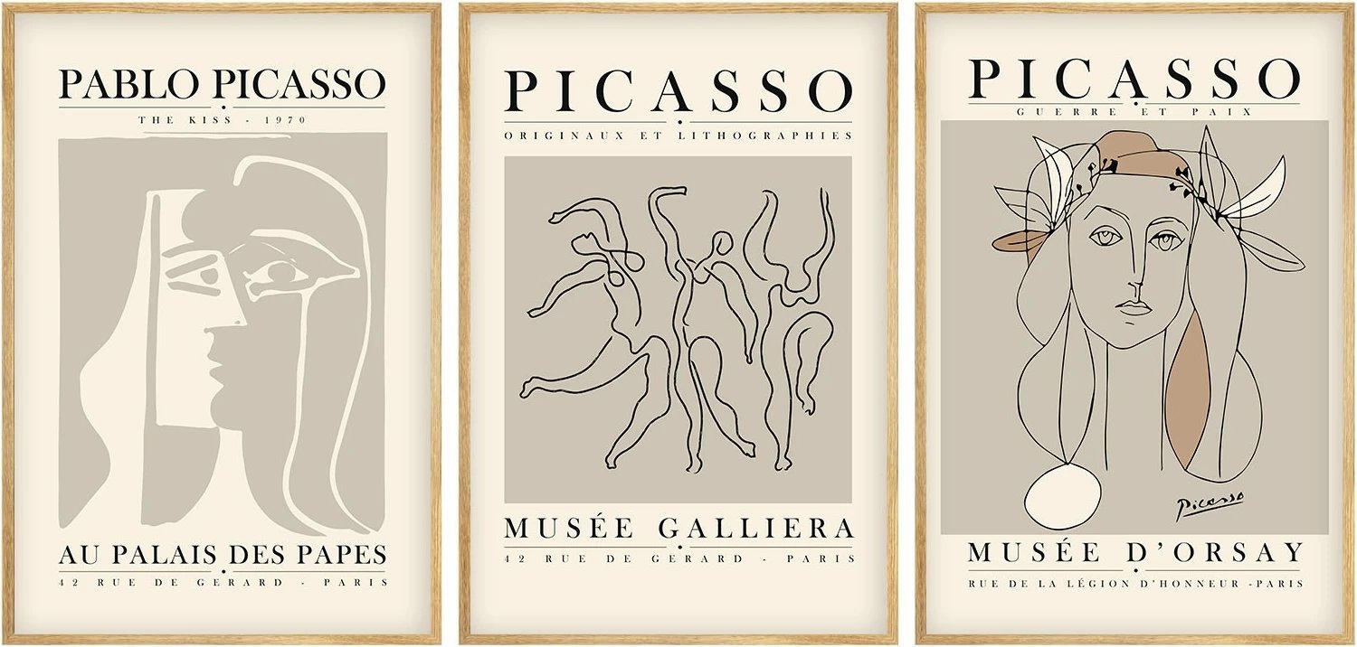 Set pikturash dekorative me kornizë MDF, 3 copë, Wallity, Huhu256, 50x35cm