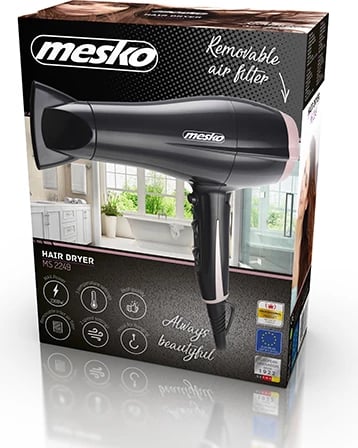 Tharëse flokësh, Adler MS 2249, 2000W, 2 shpejtësi, 3 temperatura, cool shot, me koncentrator, e zezë