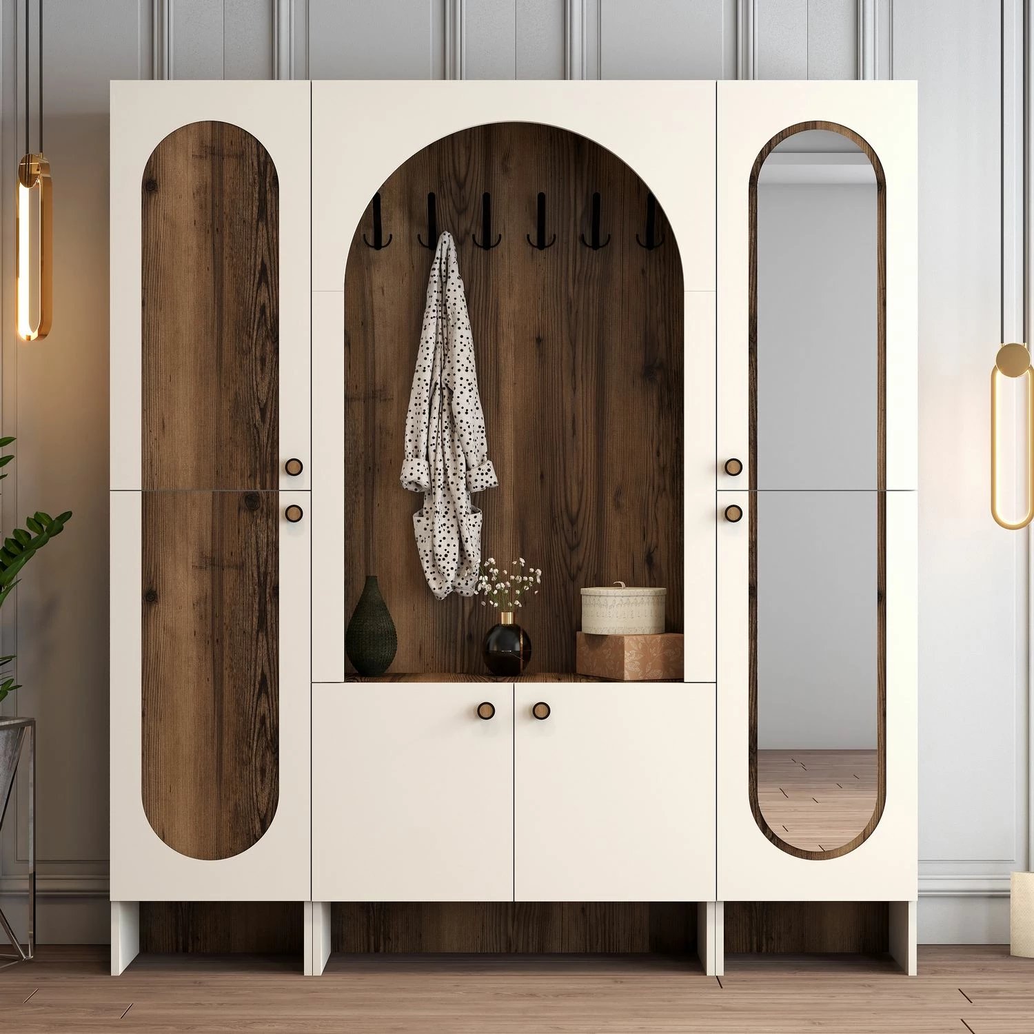 Stendë për korridor, ngjyrë krem dhe arrë, Skye Decor Palermo Klm