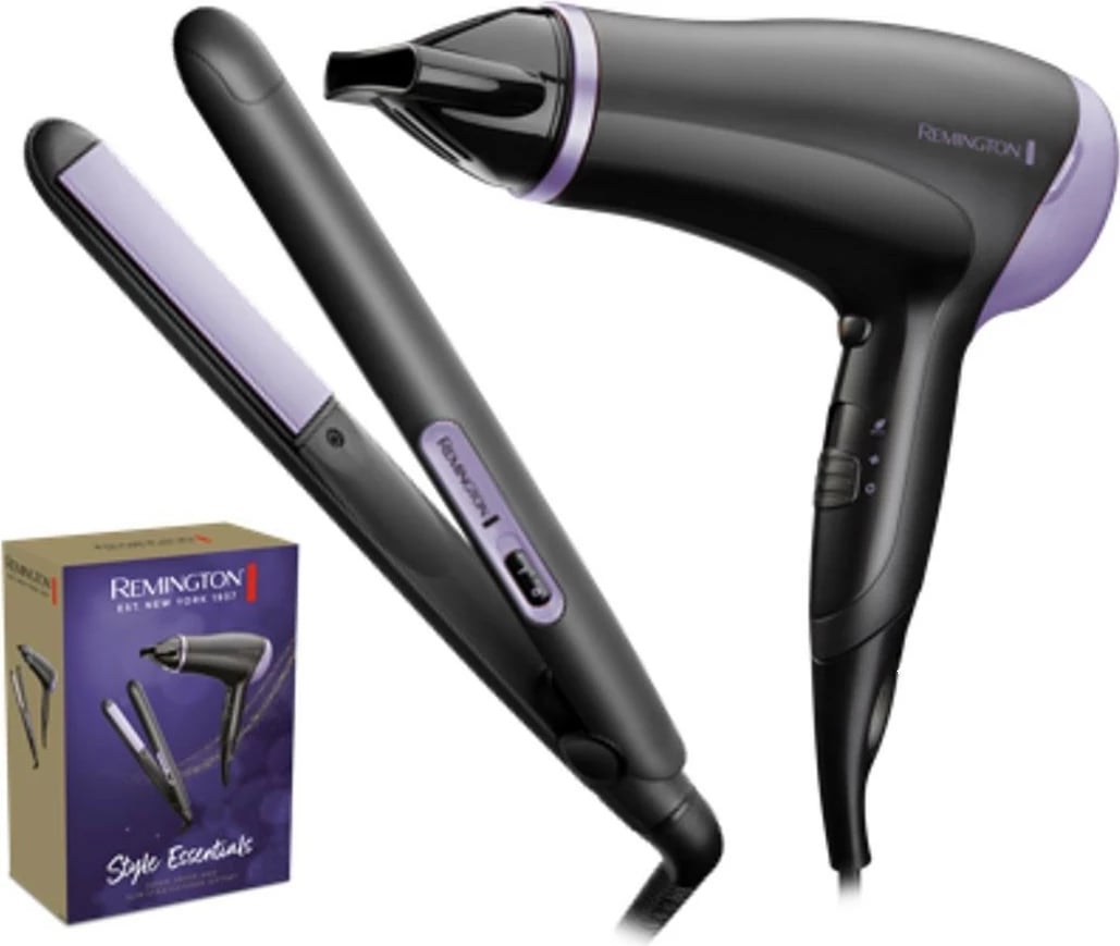 Set për stilim flokësh Remington Style Essentials D3016GP, tharëse 2000 W dhe piaster, set dhuratë