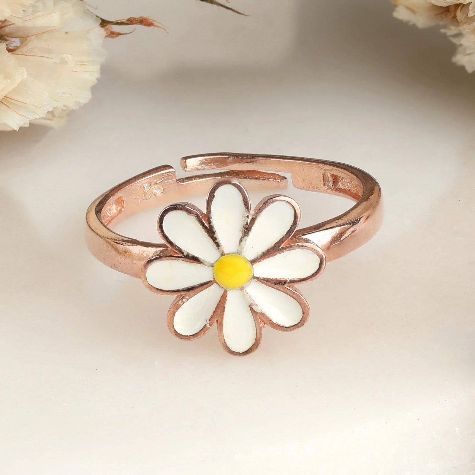 Unazë argjendi Jumeon, e rregullueshme, lule margarite, 11345YUZUK