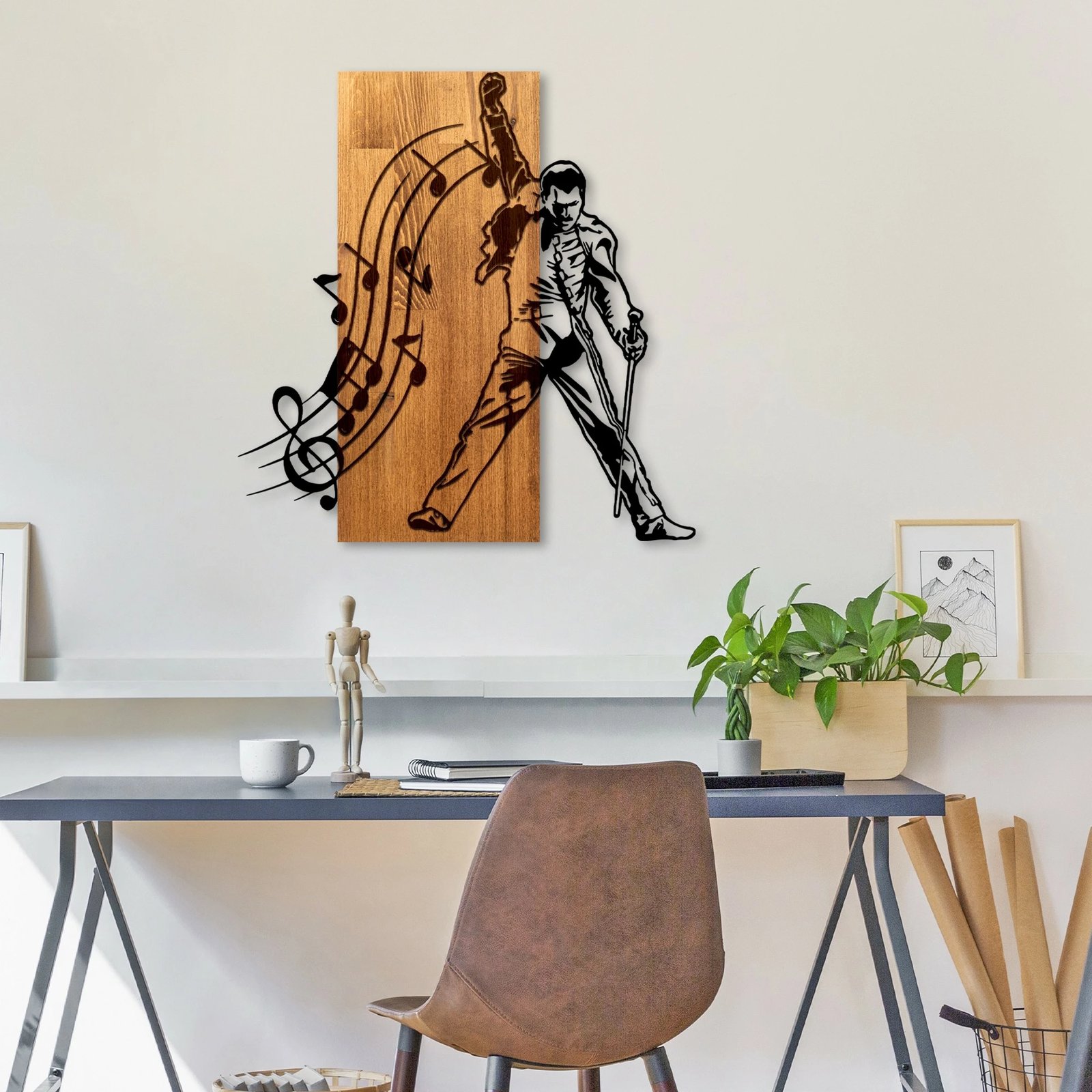 Aksesor dekorativ muri prej druri dhe metali, Wallity Mercury, ngjyrë arre dhe e zezë