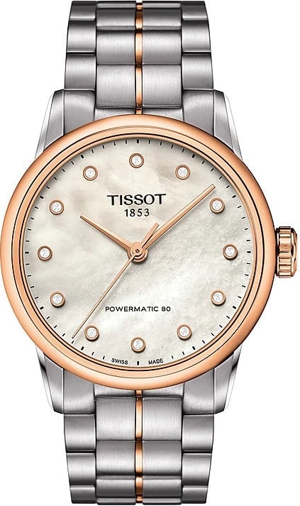 Orë dore TISSOT Powermatic 80 Automatic për femra, argjend me rozë gold